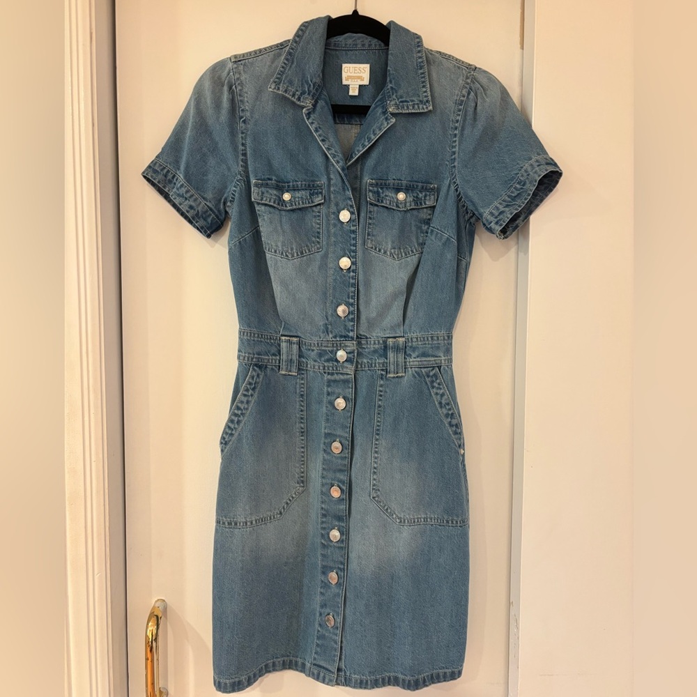 Guess Blue Denim Short Sleeve Dress